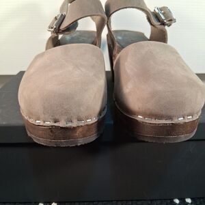 Lotta's From Stokholm Taupe Leather Swedish Wooden Clogs EU 37 / US 6.5
